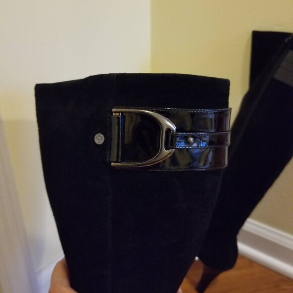 Cole Haan Air Sierra Tall Boots - Black Suede and Patent Leather Size 8 - Picture 6 of 16